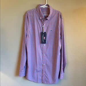 Boys Vineyard Vines Pink and blue Check button up Shirt youth medium